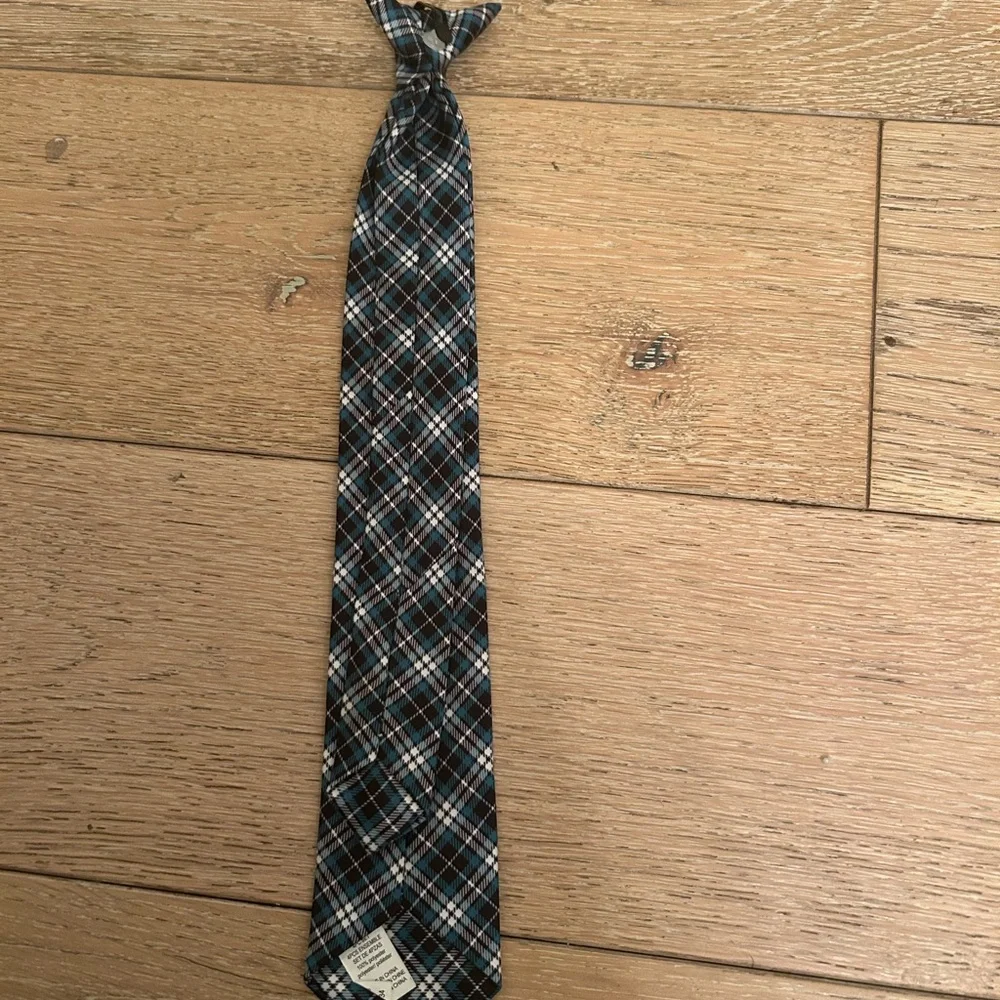 Classic Kids Plaid Tie in Black, White, and Blue
